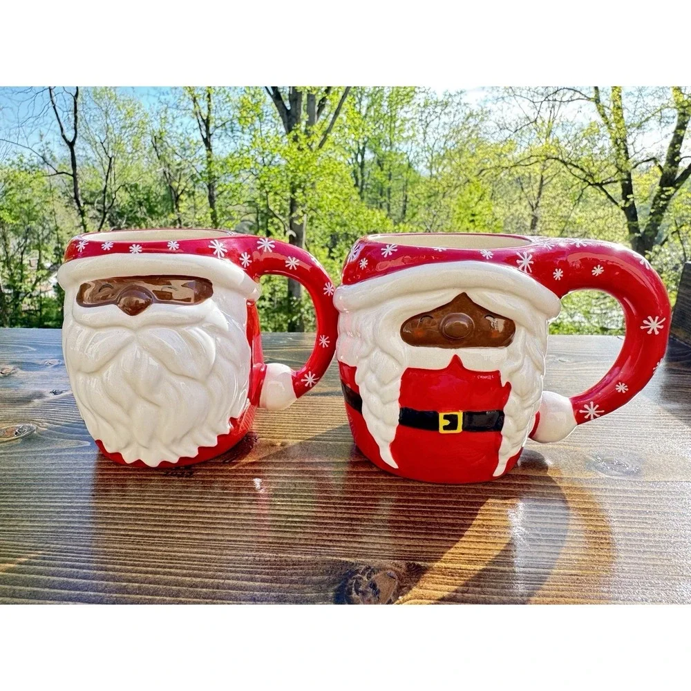 Santa Face Mug Set Williams Sonoma 16 oz Christmas Red‎ Ceramic Holiday Pair